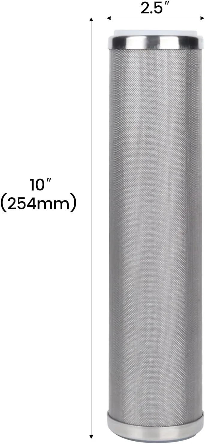 Amwater Stainless Steel Cleanable Wire Mesh Filter Cartridge 10”Length,2.5"OD(5 Micron)