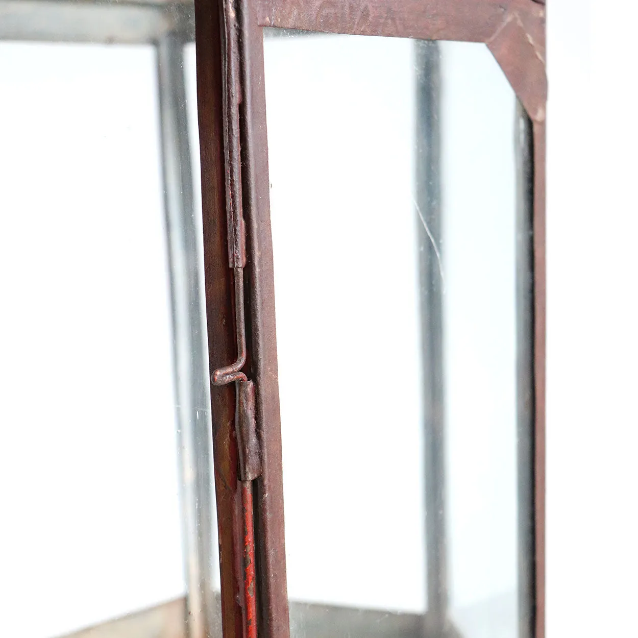 Anglo Indian Red Toleware and Glass Hexagonal Hanging Lantern