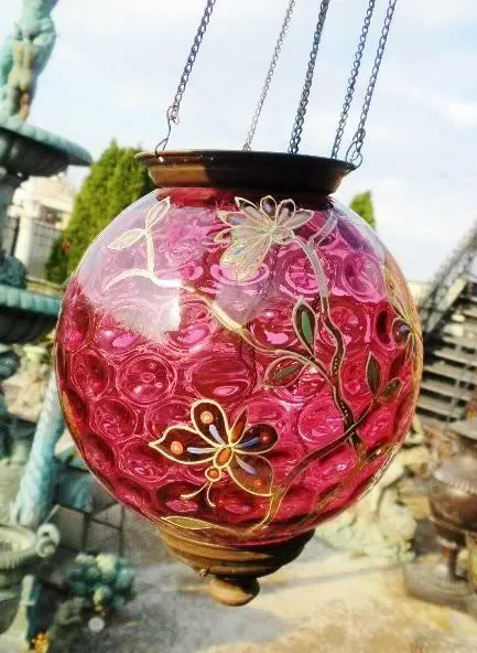 Antique Enameled Cranberry Hanging Lantern