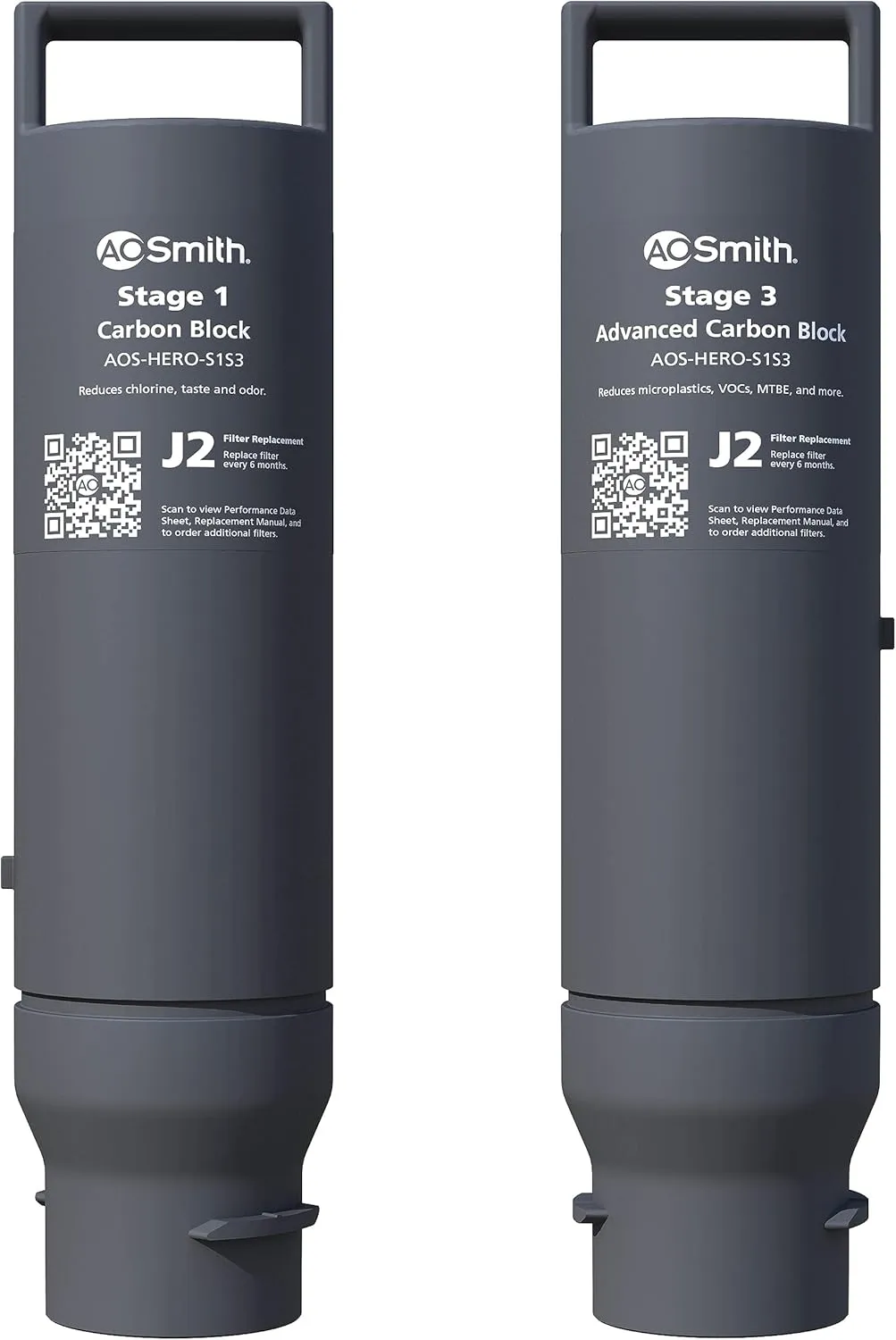 AO Smith Reverse Osmosis Water Filter Replacement Cartridges - Carbon Replacement Filters for AOS-HERO RO Filtration Systems - Reduce Chlorine & Other Contaminants from Drinking Water - AOS-HERO-S1S3