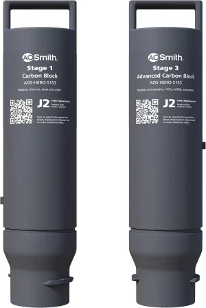 AO Smith Reverse Osmosis Water Filter Replacement Cartridges - Carbon Replacement Filters for AOS-HERO RO Filtration Systems - Reduce Chlorine & Other Contaminants from Drinking Water - AOS-HERO-S1S3