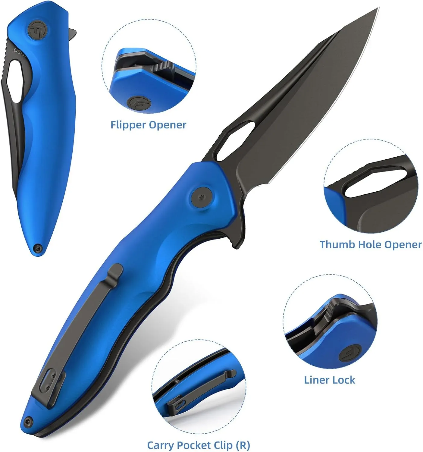 Apollo Pocket Knife, 3.3" 14C28N Blade Aluminum Alloy Handle Folding Knife with Liner Lock, EDC Knife with Pocket Clip for Camping, Survival, Hunting, Unique Gift for Men Women