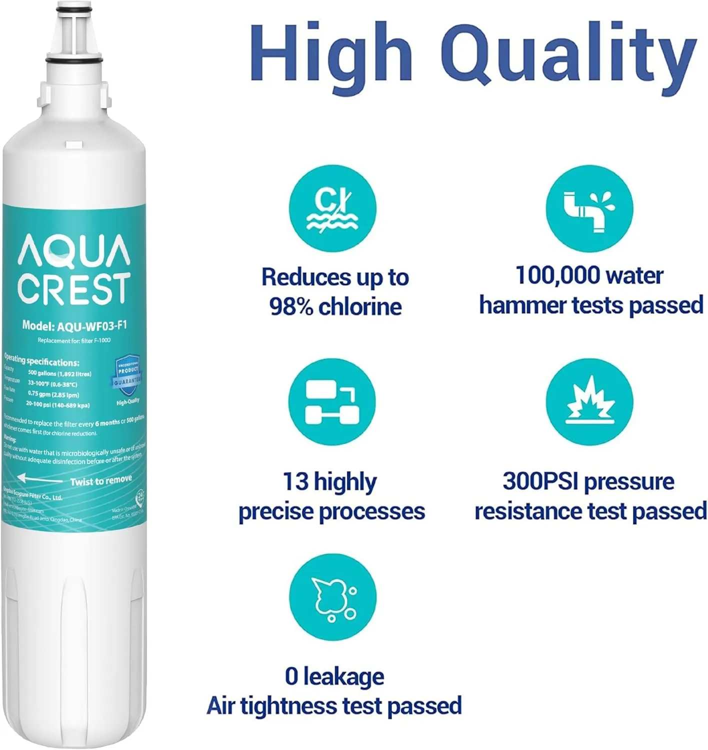 AQUA CREST F-1000, F-2000, 4204490 Sub Zero Water Filter Replacement for InSinkErator® F-1000,F-2000, F-3000, Sub-Zero 4204490,4290510 and AquaPure AP Easy C-Complete, Subzero Filter, NSF/ANSI 42