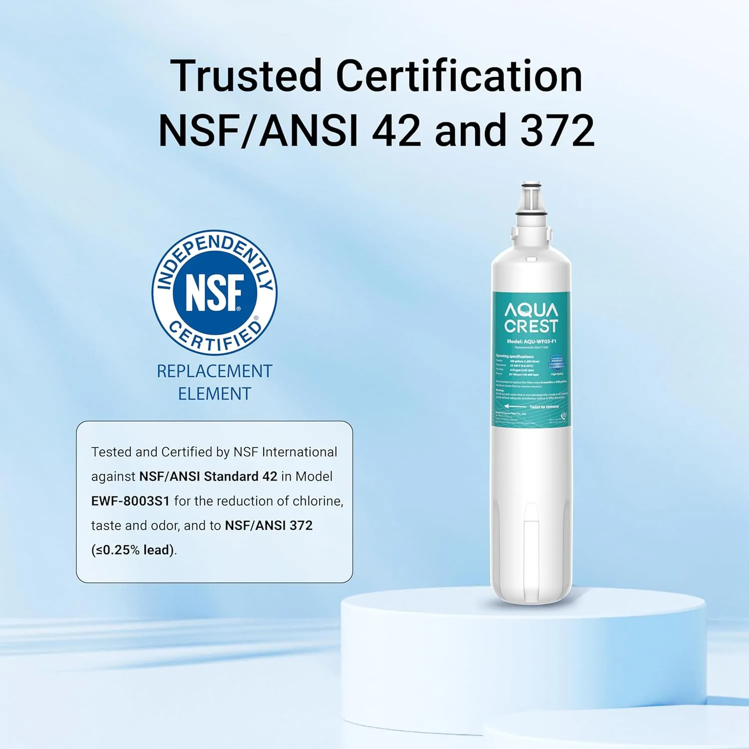 AQUA CREST F-1000, F-2000, 4204490 Sub Zero Water Filter Replacement for InSinkErator® F-1000,F-2000, F-3000, Sub-Zero 4204490,4290510 and AquaPure AP Easy C-Complete, Subzero Filter, NSF/ANSI 42