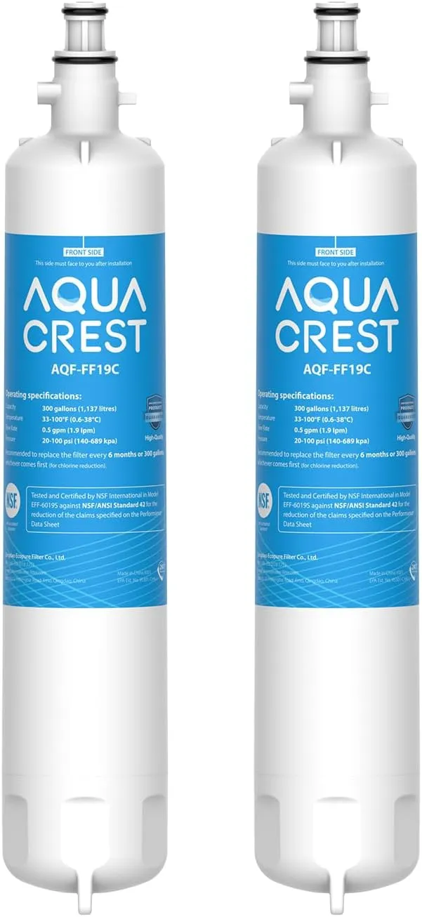 AQUA CREST Replacement for GE® RPWFE®, RPWF (with CHIP) Refrigerator Water Filter, Compatible with GYE22HMKES, GYS22GMNES, GYE22HBLTS, DFE28JSKSS, GFE28HMHES, GNE29GYNFS, 2 Filters