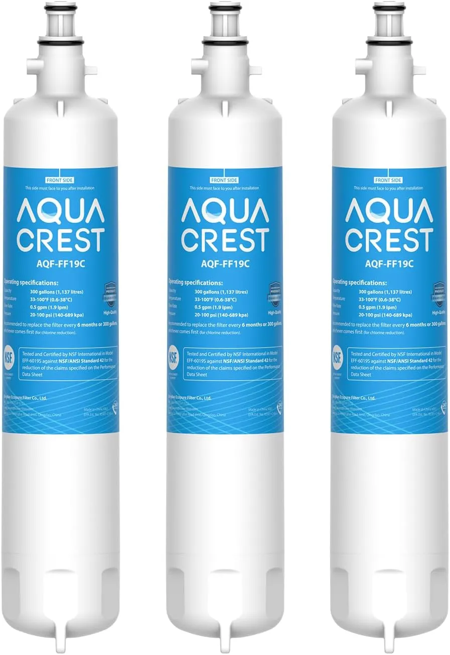 AQUA CREST Replacement for GE® RPWFE®, RPWF (with CHIP) Refrigerator Water Filter, Compatible with GYE22HMKES, GYS22GMNES, GYE22HBLTS, DFE28JSKSS, GFE28HMHES, GNE29GYNFS, 3 Filters