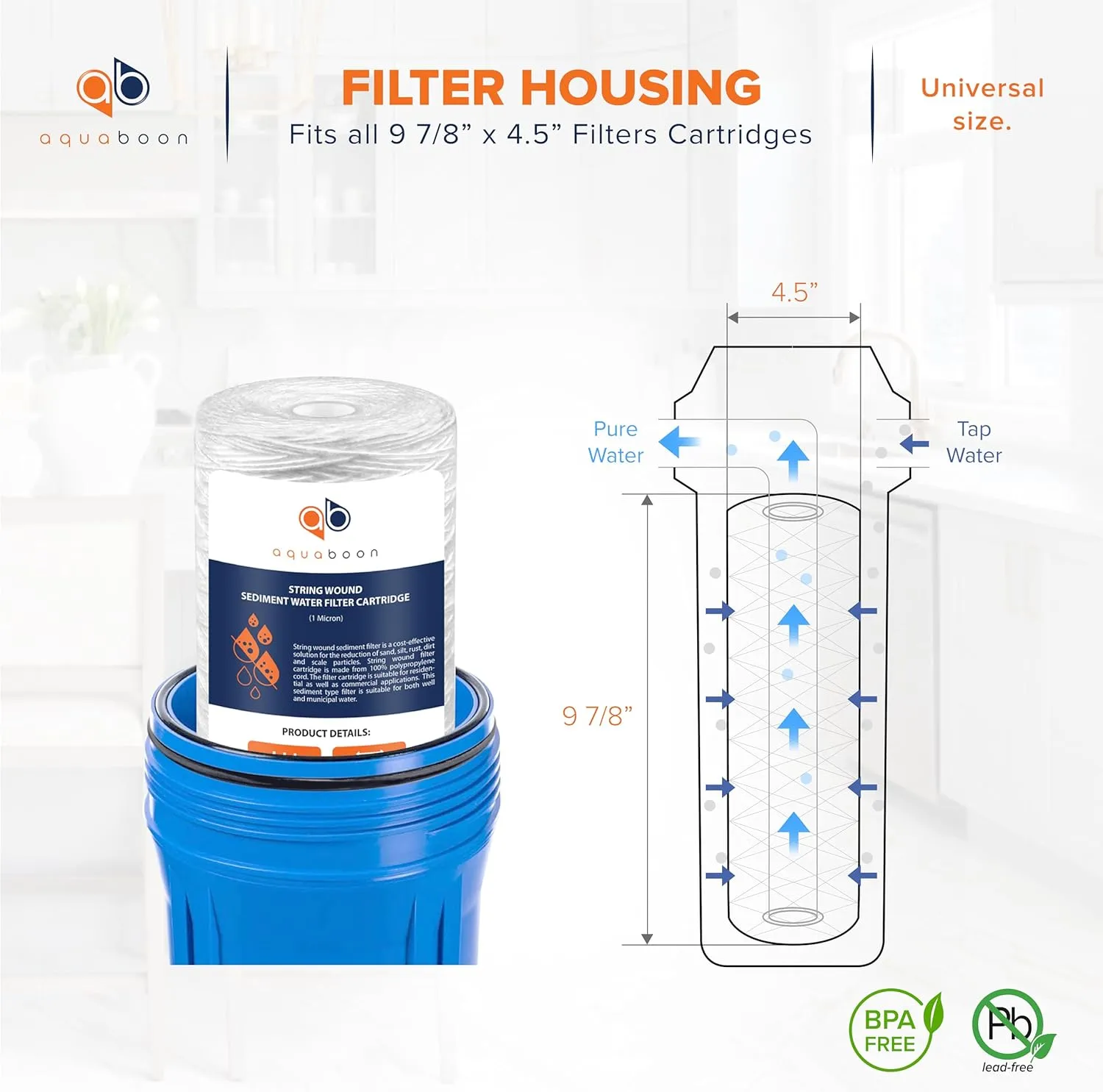 Aquaboon 1 Micron String Wound Water Filter 10x4.5 Replacement - Whole House Water Filter Cartridge Compatible with WP5BB97P,WP10BB97P, AP810, 4-Pack