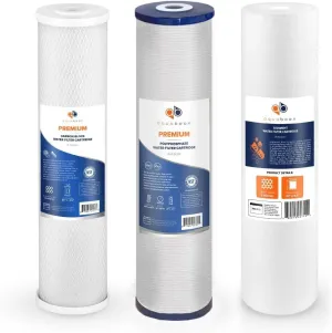 Aquaboon 5 Micron 20 x 4.5 Sediment, Anti-Scale, Carbon Water Filters Cartridges for 3-Stage Whole House Water Filtration System Replacement Set