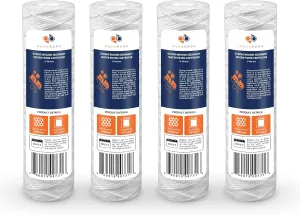 Aquaboon Whole House 5 Micron 10 x 2.5 String Wound Sediment Water Filter Cartridge Replacement Compatible with Well Water Filter WHKF-WHSW, 4-Pack