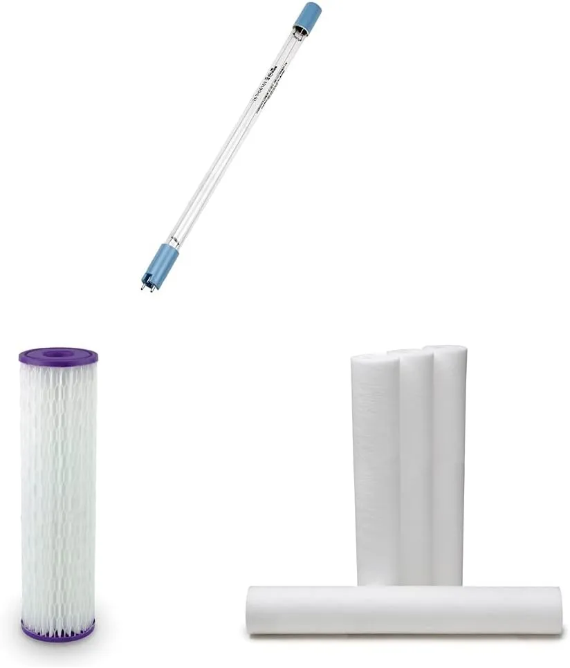 Aquasana UV Whole House Water Filter Replacement Lamp & EQ-PFC.35 Replacement Post Whole House Water Filter Systems, White & Replacement 20-inch Sediment Pre-Filters - 4 Count - EQ-304-20