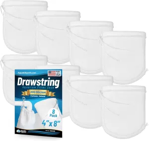 Aquatic Experts 200 Micron Drawstring Filter Sock - Filter Socks for Saltwater Aquarium, Sump Filter Sock, Freshwater Aquarium Filter Sock - Custom Made in The USA (4 inch by 8 inch, 8 Pack)