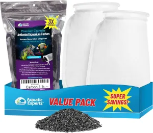 Aquatic Experts Premium Granulated Activated Carbon 1LB and 100 Micron Felt Filter Socks 4"x8" - 2 Pack, Made in USA (Value Pack)