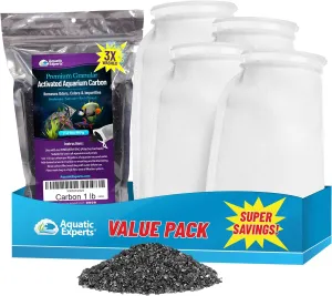 Aquatic Experts Premium Granulated Activated Carbon 1LB and 100 Micron Felt Filter Socks 7"x16" - 4 Pack, Made in USA (Value Pack)