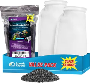Aquatic Experts Premium Granulated Activated Carbon 1lb and 200 Micron Felt Filter Socks 4"x10.5" - 2 Pack, Made in USA (Value Pack)