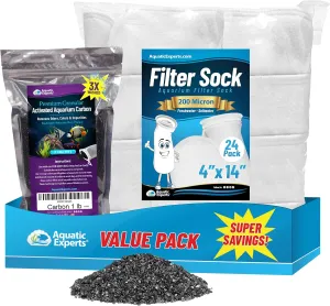 Aquatic Experts Premium Granulated Activated Carbon 1lb and 200 Micron Felt Filter Socks 4"x14" - 24 Pack, Made in USA (Value Pack)