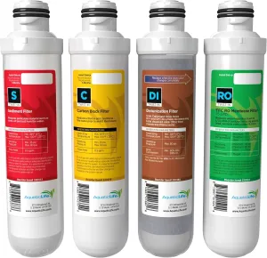 AquaticLife Twist-In Reverse Osmosis Replacement Water Filter Cartridge Pack - Includes 75 GPD Membrane, Sediment, Carbon Block and Deionization for 4-Stage RODI System