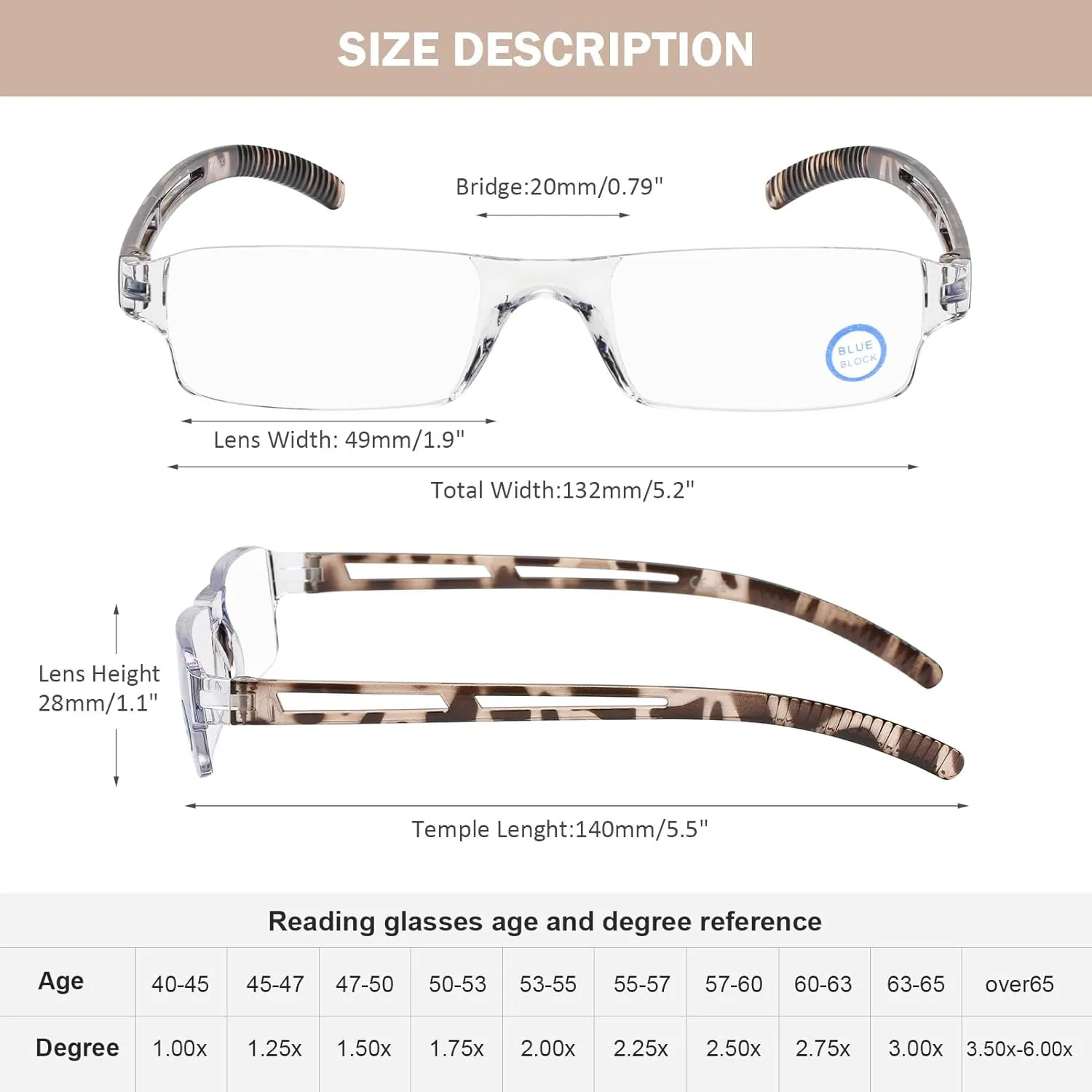 AQWANO 5 Pack Rimless Computer Reading Glasses 1.0 Blue Light Blocking, Fashion Frameless Readers for Women Men Lightweight & Comfortable Anti Glare/UV/Eyestrain, 1.0