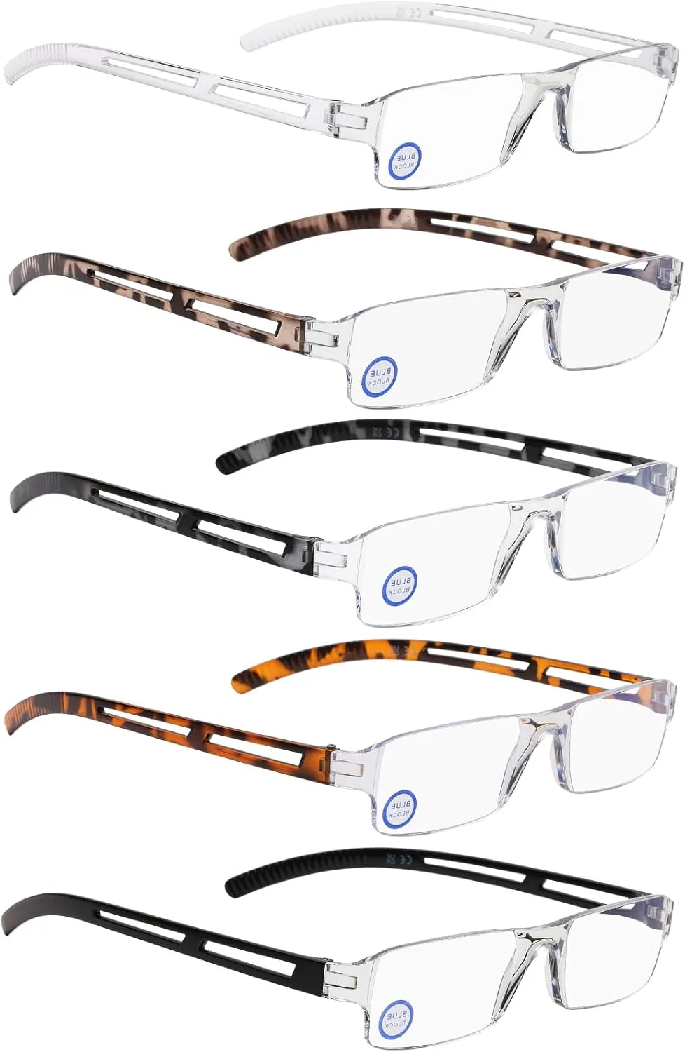 AQWANO 5 Pack Rimless Computer Reading Glasses 1.0 Blue Light Blocking, Fashion Frameless Readers for Women Men Lightweight & Comfortable Anti Glare/UV/Eyestrain, 1.0