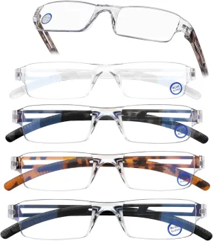 AQWANO 5 Pack Rimless Computer Reading Glasses 1.0 Blue Light Blocking, Fashion Frameless Readers for Women Men Lightweight & Comfortable Anti Glare/UV/Eyestrain, 1.0