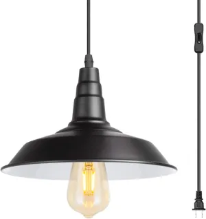 ArcoMead 15 Feet Extension Hanging Lantern Pendant Light,Swag Lights with Plug in Cord and On/Off Switch,Industrial Barnyard Metal Hanging Ceiling Pendant Lamps for Dining Room, Bed Room Or Warehouse