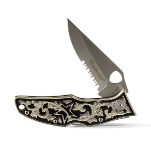 Ariat Hybrid Blade German Silver Handle Pocket Knife