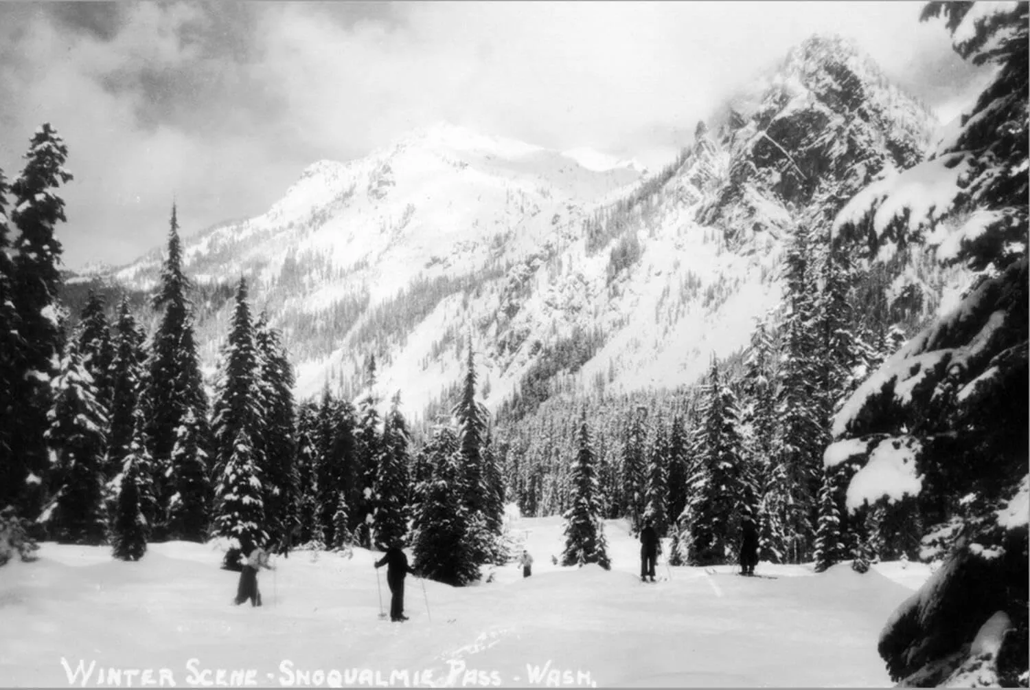 ART.COM Stretched Canvas Print Snoqualmie Pass, Washington, View of Skiers Skiing during the Winter by Mountain by Lantern Press, 18" x 12"