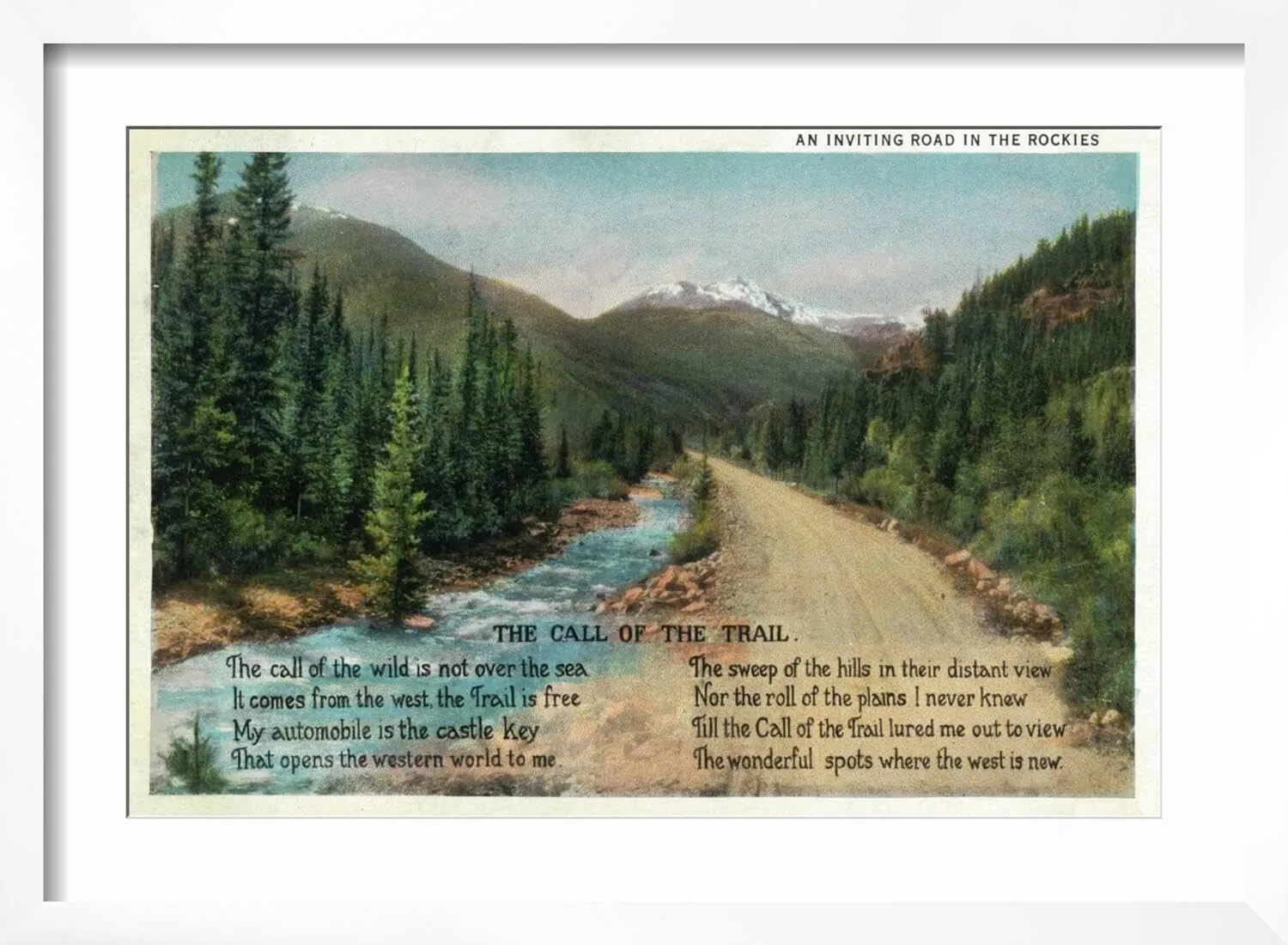 ART.COM Wall Art Print Colorado - Scenic Road in the Rocky Mountains, Poem on White Frame by Lantern Press, 22" x 16"