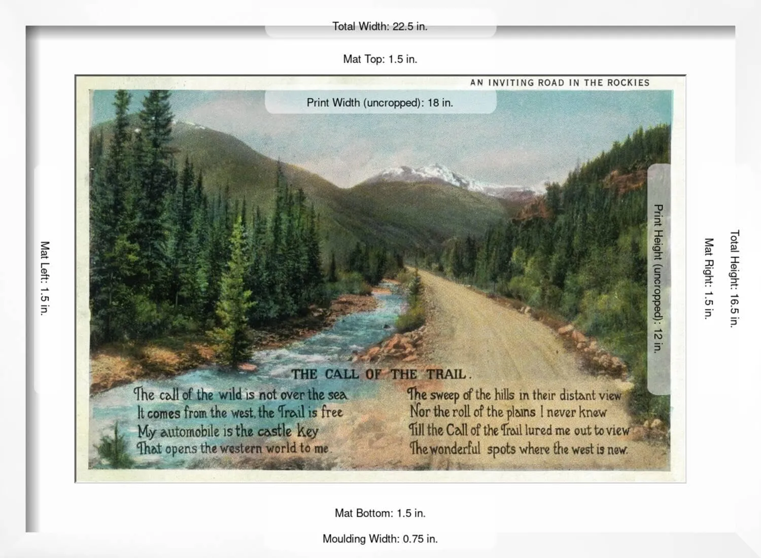 ART.COM Wall Art Print Colorado - Scenic Road in the Rocky Mountains, Poem on White Frame by Lantern Press, 22" x 16"