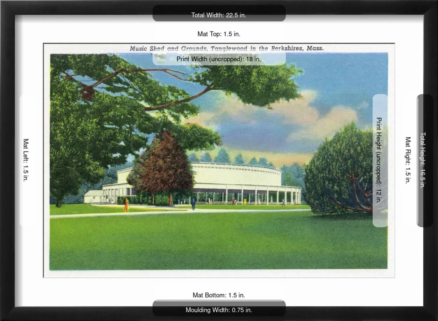 ART.COM Wall Art Print Lenox, Massachusetts - View of the Tanglewood Music Shed and Grounds on Black Frame by Lantern Press, 22" x 16"
