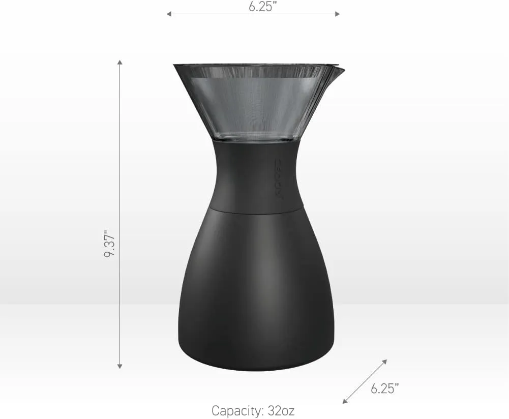 asobu Insulated Pour Over Coffee Maker (32 oz.) Double-Wall Vacuum, Stainless-Steel Filter and Take on the Go Carafe (Burgundy)