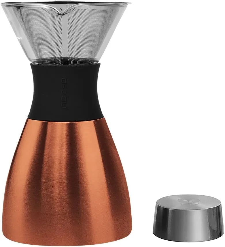 asobu Insulated Pour Over Coffee Maker (32 oz.) Double-Wall Vacuum, Stainless-Steel Filter and Take on the Go Carafe (Copper)