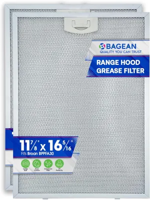 Bagean Stove Hood Vent Filter 11.81" x 16.25" BPPFA30 Compatible with Broan Range Hood Filter Replacement - Aluminum Mesh Kitchen Overhead Fan Screen - Blocks Grease & Filters Over Oven Air (2-Pack)
