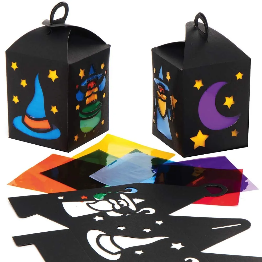 Baker Ross AX203 Halloween Wizard Lantern Kits - Pack of 4, Papercrafts for Kids to Decorate and Display During Trick or Treat Season
