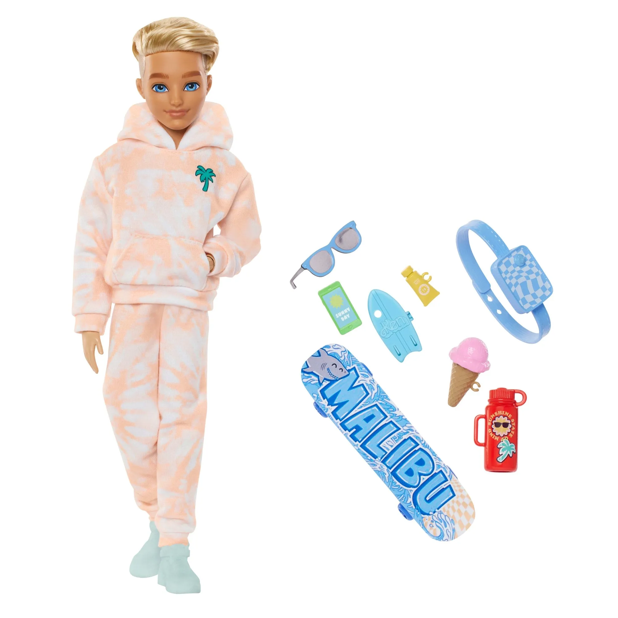 Barbie-Dream Besties Ken-Poupée Avec 9 Accessoires Skate Et Été