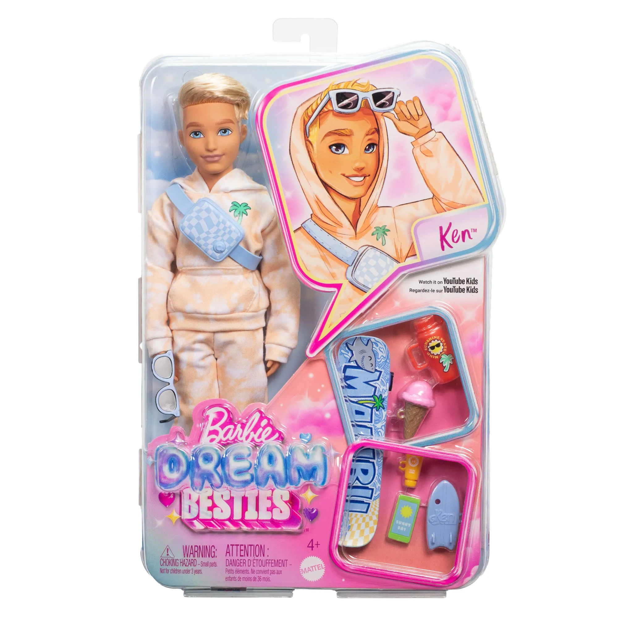 Barbie-Dream Besties Ken-Poupée Avec 9 Accessoires Skate Et Été