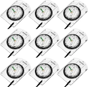 BBTO 9 Pieces Orienteering Compass Hiking Backpacking Camping Compass Map Reading Outdoor Waterproof Tool for Scout Kids Women