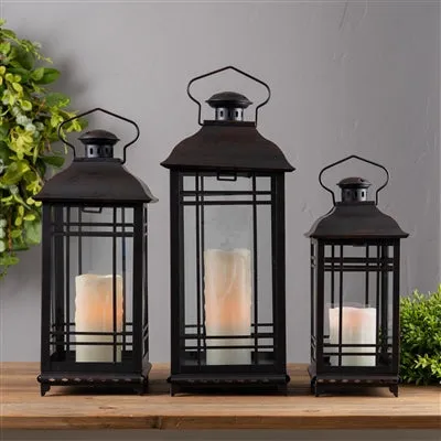 Beautiful Black/Rust Lanterns Set of (3)
