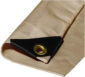 (Beige/Tan) Heavy Duty Premium Poly Tarp 12 Mil Thickness 3 Ply Coated Reinforced Canopy 6 oz 3 Layer (10'x20') Finished Size 9'.6 x 19'.6