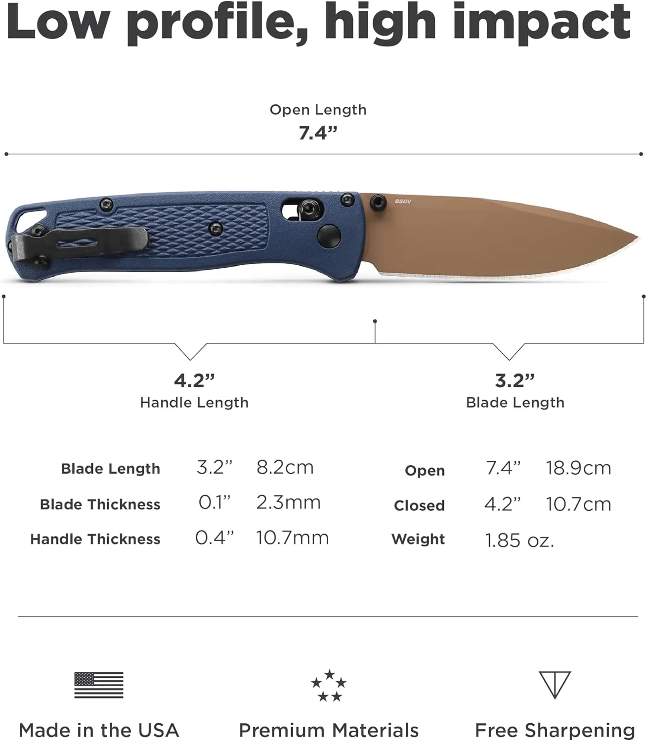 Benchmade - Bugout 535 EDC Knife with Crater Blue Grivory Handle (535FE-05)