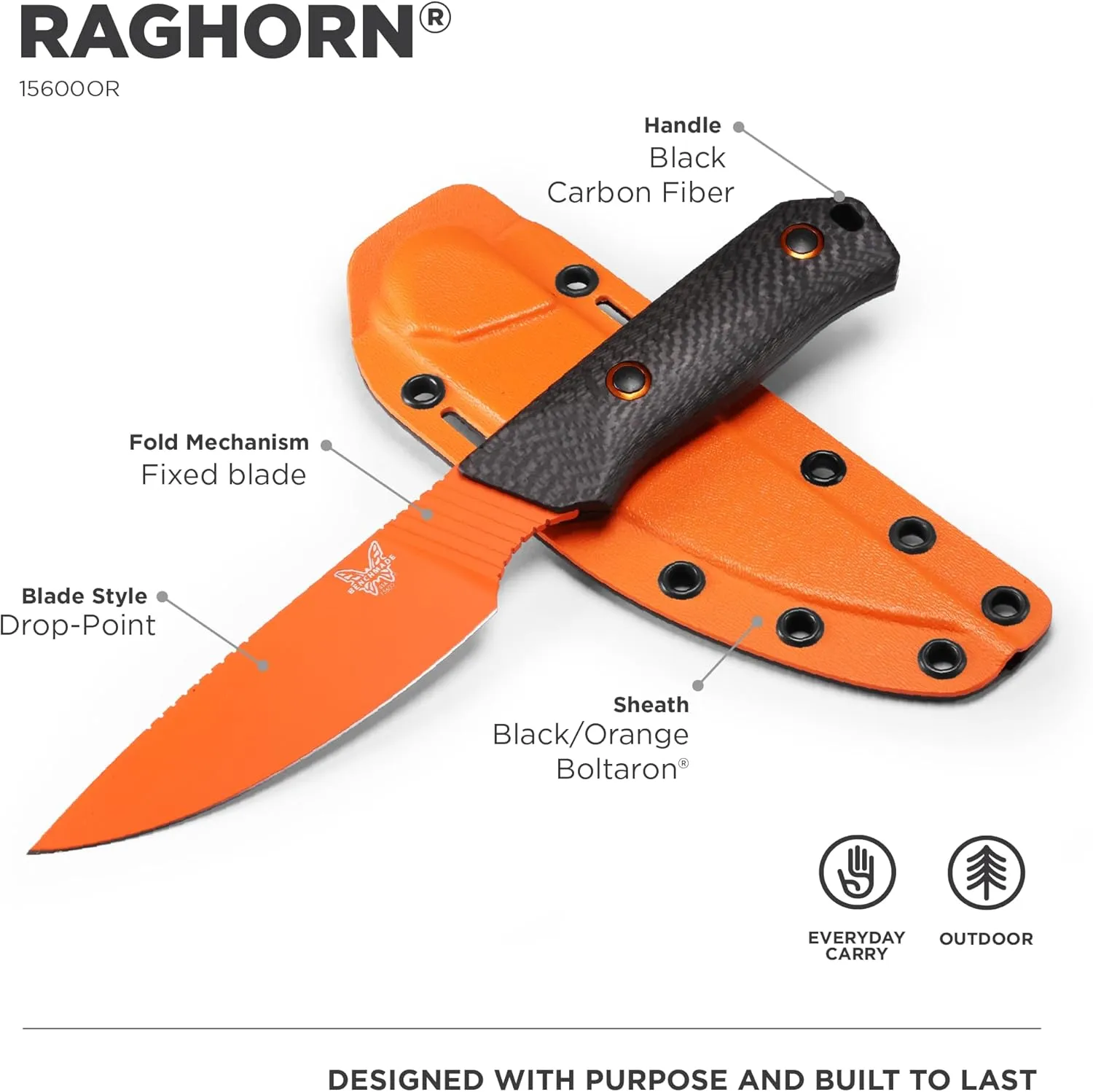 Benchmade - Raghorn 15600OR Hunting Knife with Black Carbon Fiber Handle (15600OR)
