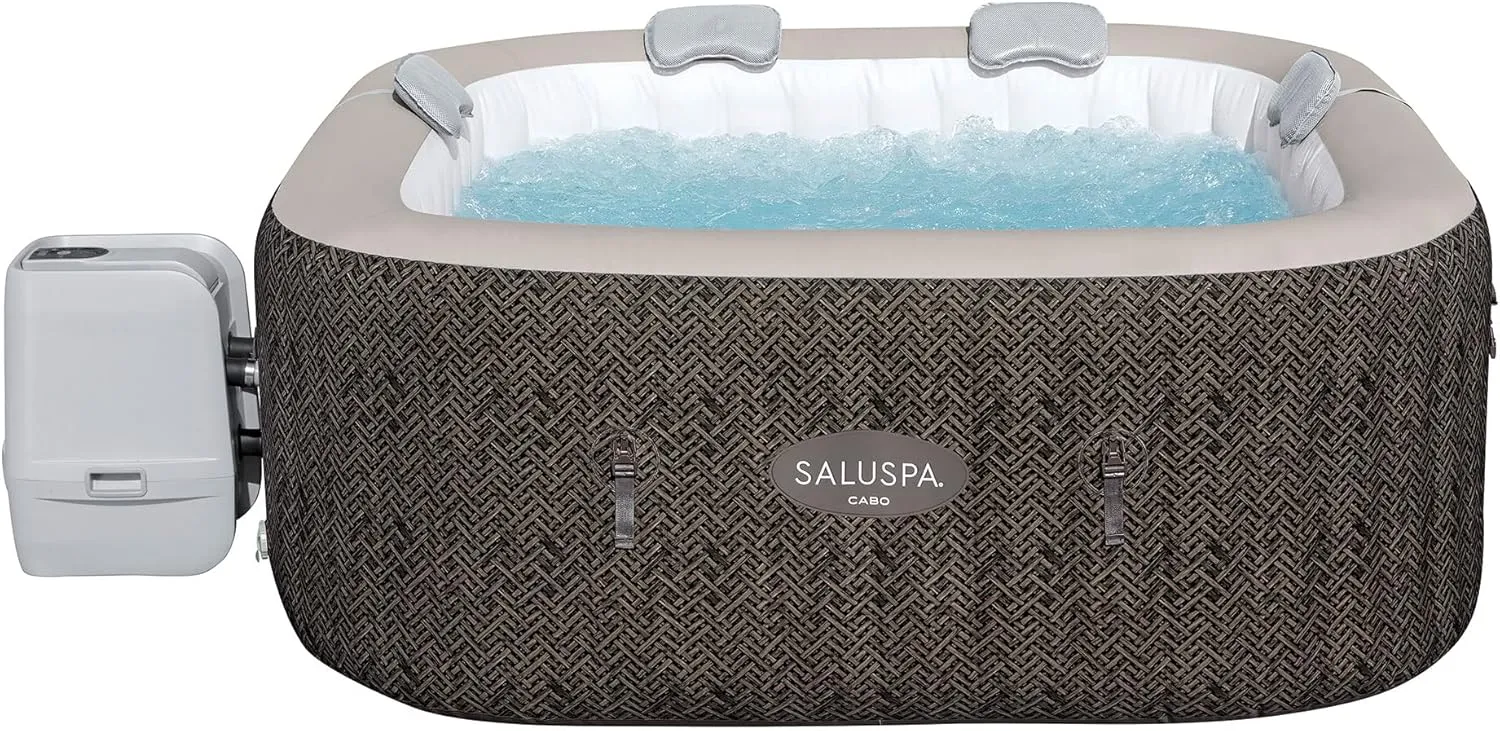 Bestway SaluSpa AirJet 4 to 6 Person Inflatable Hot Tub Square Portable Outdoor Spa with 140 Soothing AirJets and Cover, Brown