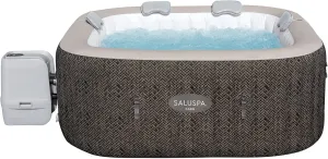 Bestway SaluSpa AirJet 4 to 6 Person Inflatable Hot Tub Square Portable Outdoor Spa with 140 Soothing AirJets and Cover, Brown