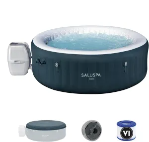 Bestway SaluSpa Miami AirJet 4-6 Person Inflatable Hot Tub Round Portable Outdoor Spa with 140 AirJets and EnergySense Energy Saving Cover, Dark Green