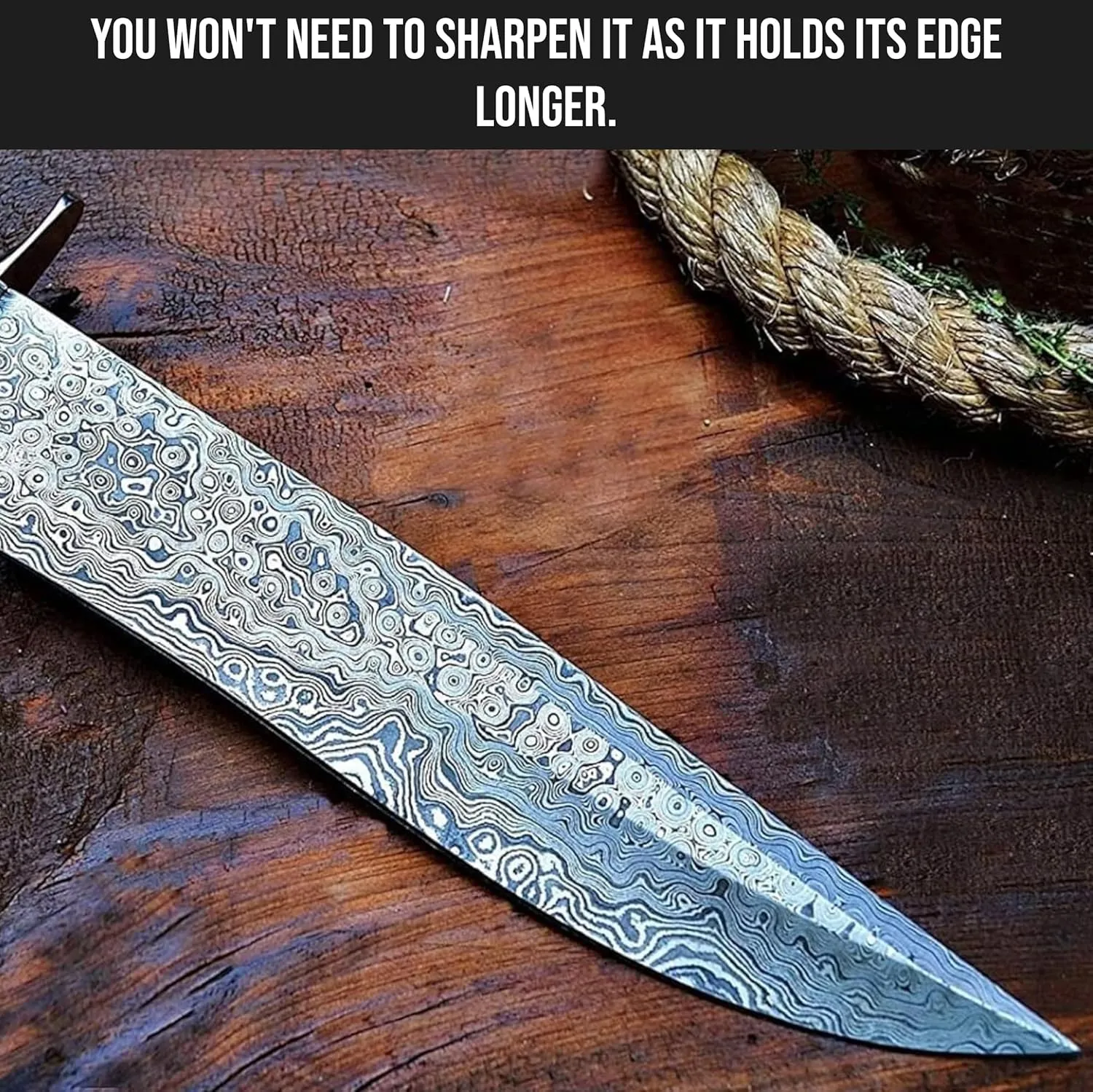 BIGCAT ROAR 14″ Handmade Damascus Hunting Knife with Leather Sheath - Ideal for Chopping, Camping Outdoor - Fixed Blade Bushcraft Large Knife with Walnut wood Handle - Patriot