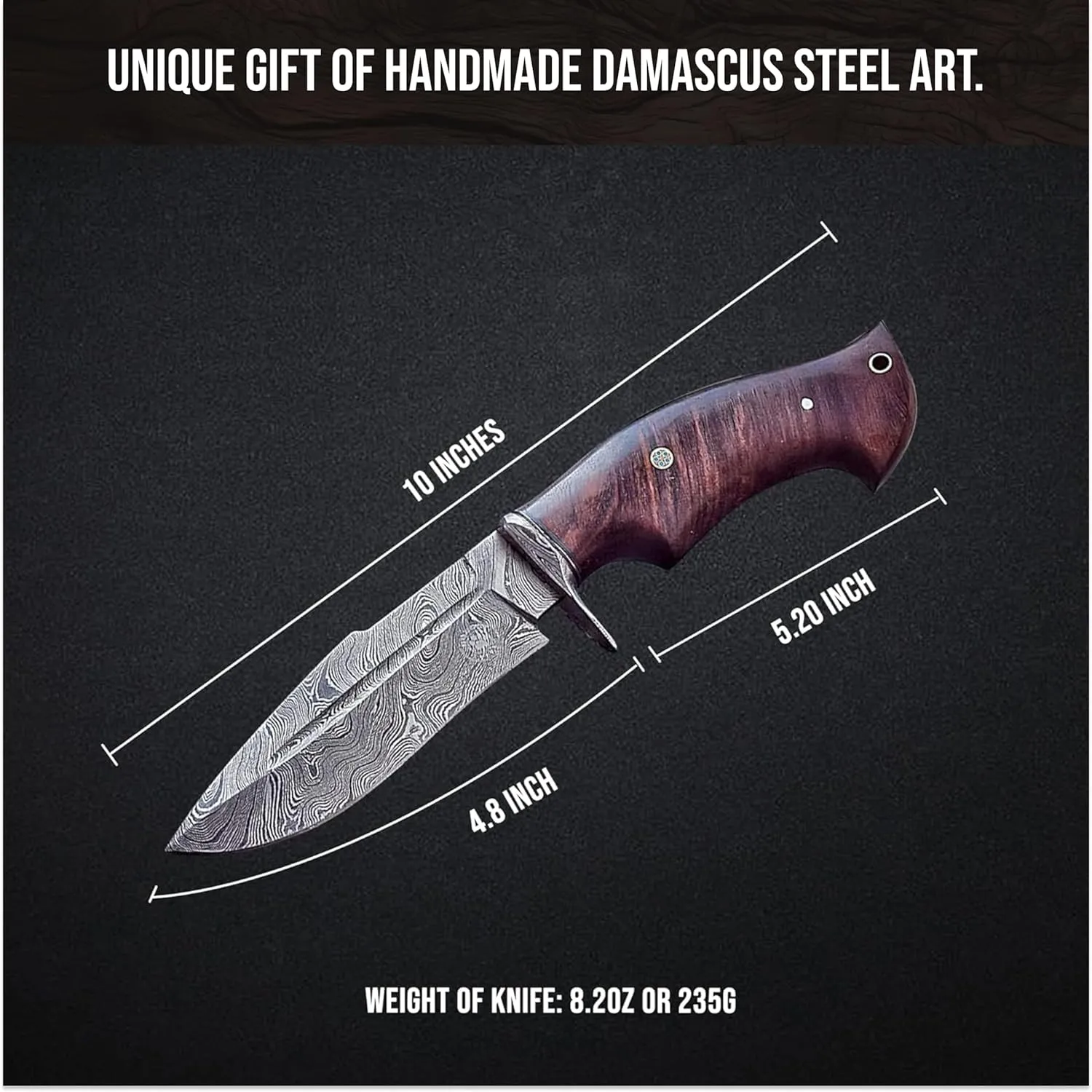 BIGCAT ROAR Handmade Damascus Hunting Knife - Bushcraft Fixed Blade Hunting Knife with Sheath and Walnut Wood Handle - 10″ EDC Skinning Knife - Beast Hunter