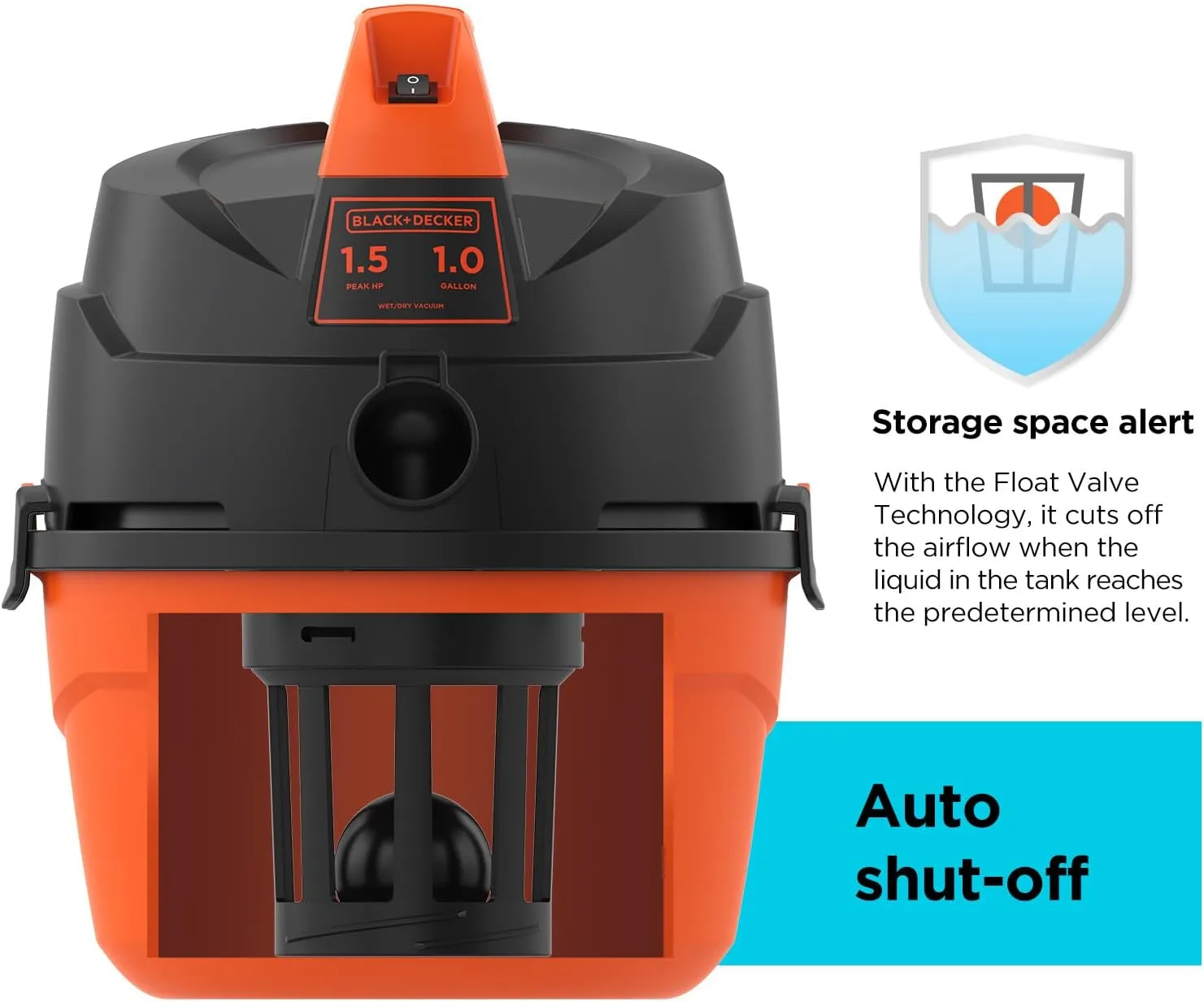 BLACK DECKER Shop Vacuum Wet and Dry, Small Shop Vac with Accessories, 1 Gallon 1.5 Peak HP, Wall Mount Mini Vacuum for Garage, Home and Pet, 60CFM (BDXV18101P-1H)