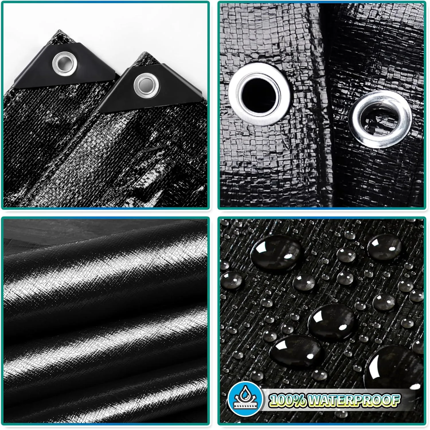 Black Tarp 16x20 Feet, 10 Mil Thick Waterproof Poly Tarps Cover UV Resistant, Rip & Tear Proof with Metal Grommets Every 20 Inches