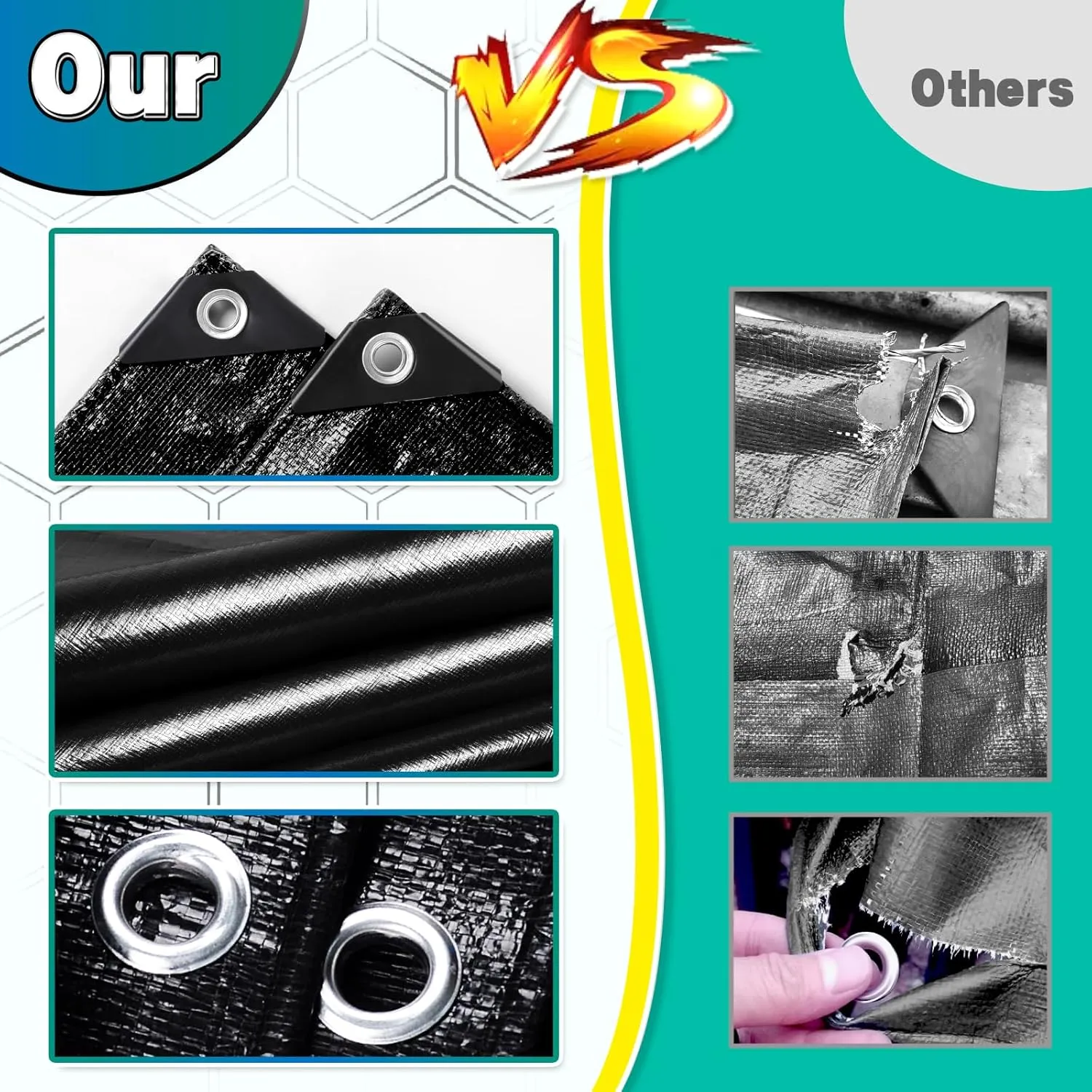 Black Tarp 16x20 Feet, 10 Mil Thick Waterproof Poly Tarps Cover UV Resistant, Rip & Tear Proof with Metal Grommets Every 20 Inches