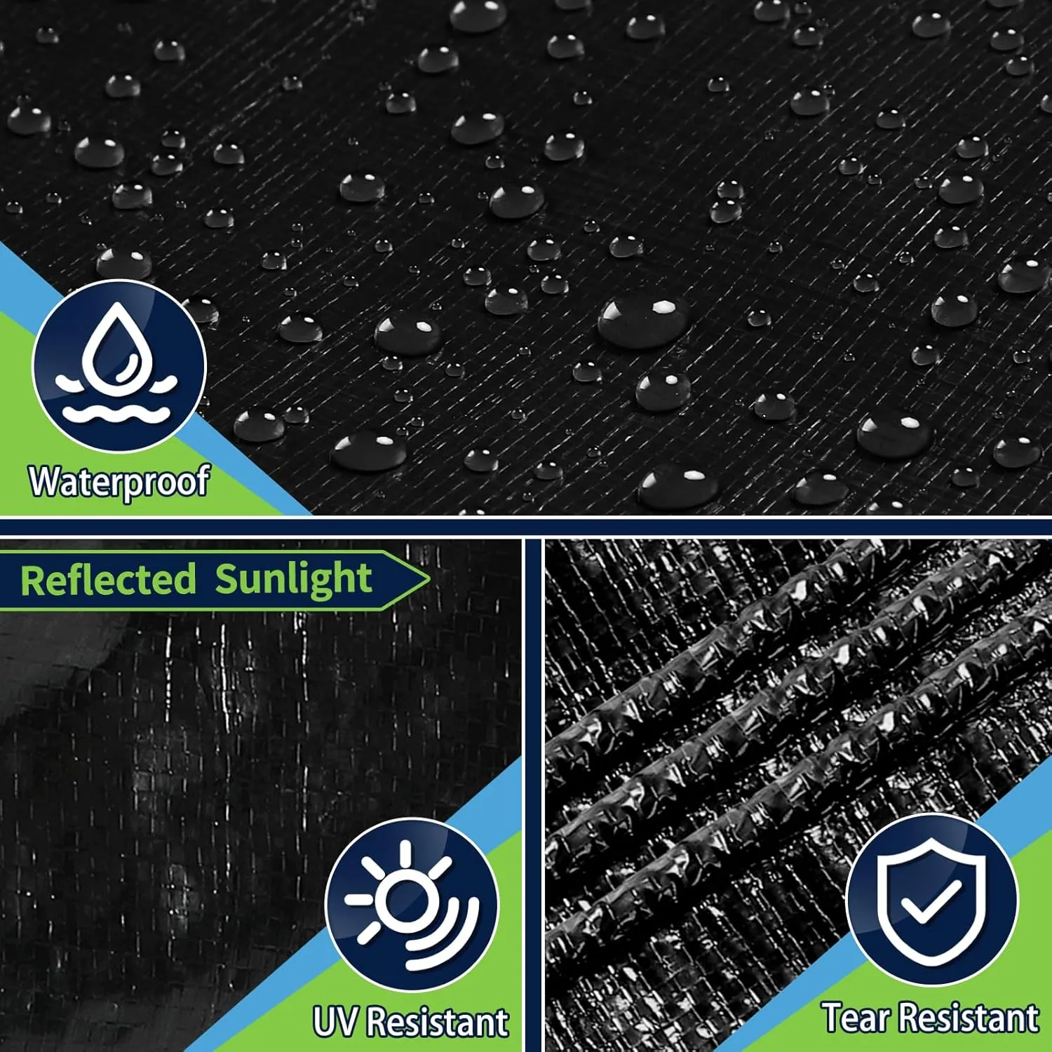 Black Tarps Heavy Duty Waterproof 8x10, 12 Mil Thick, High Durability, Rip and Tear Resistant with Metal Grommets Every 20 Inches