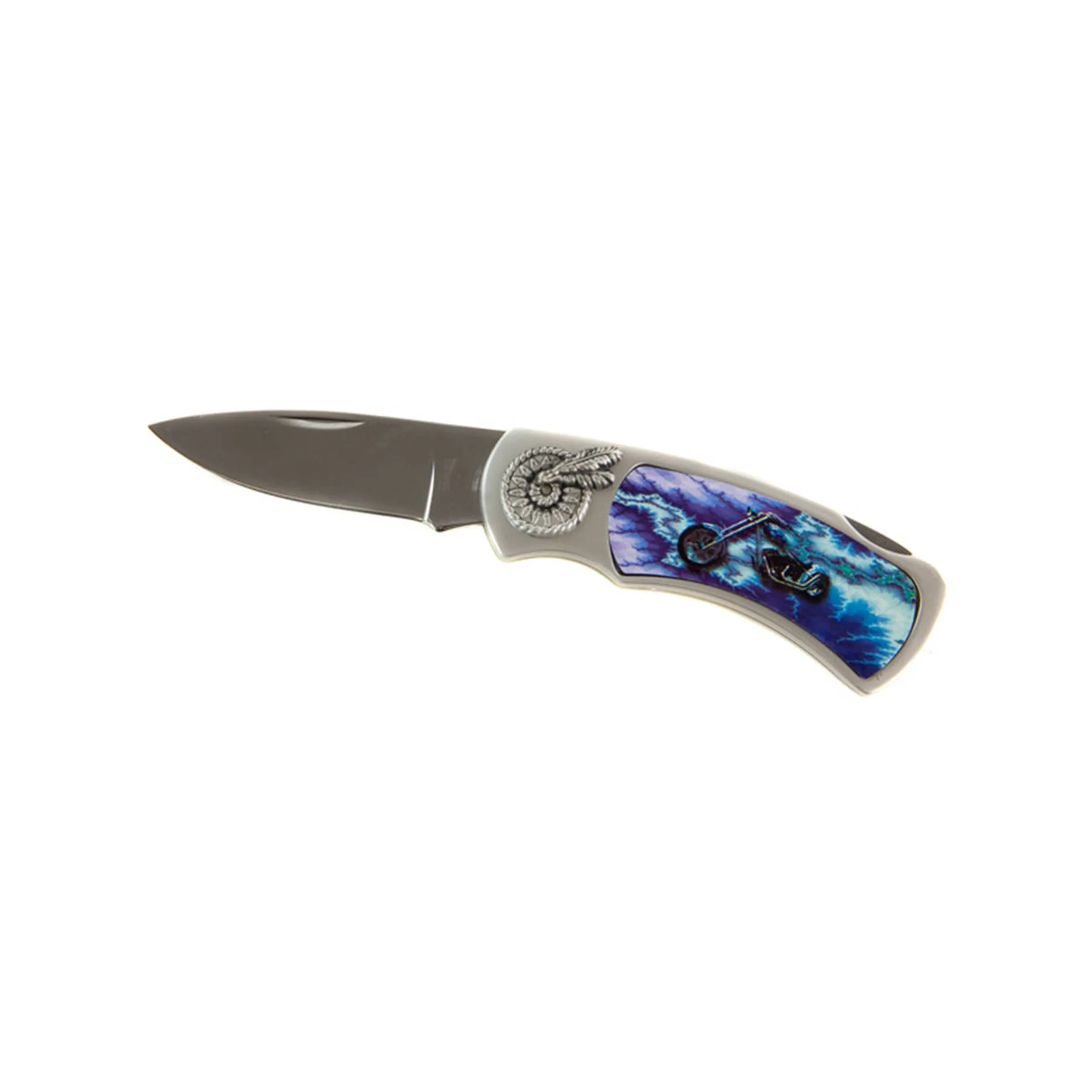 Blue Arrow Lightning Sky Motorcycle Knife with Oil Lighter Boxed Knife